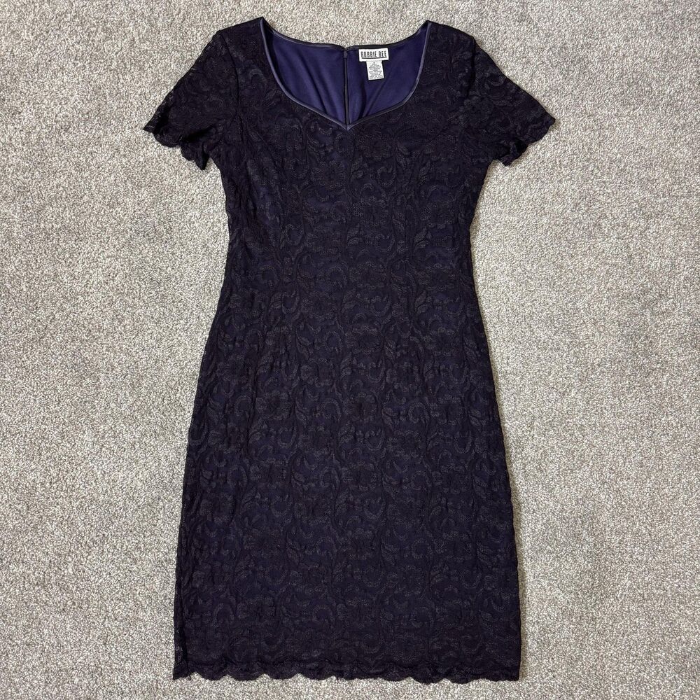 Vintage Robbie Bee Dress Womens 10 Dark Purple Lace Overlay Y2K Party Classic